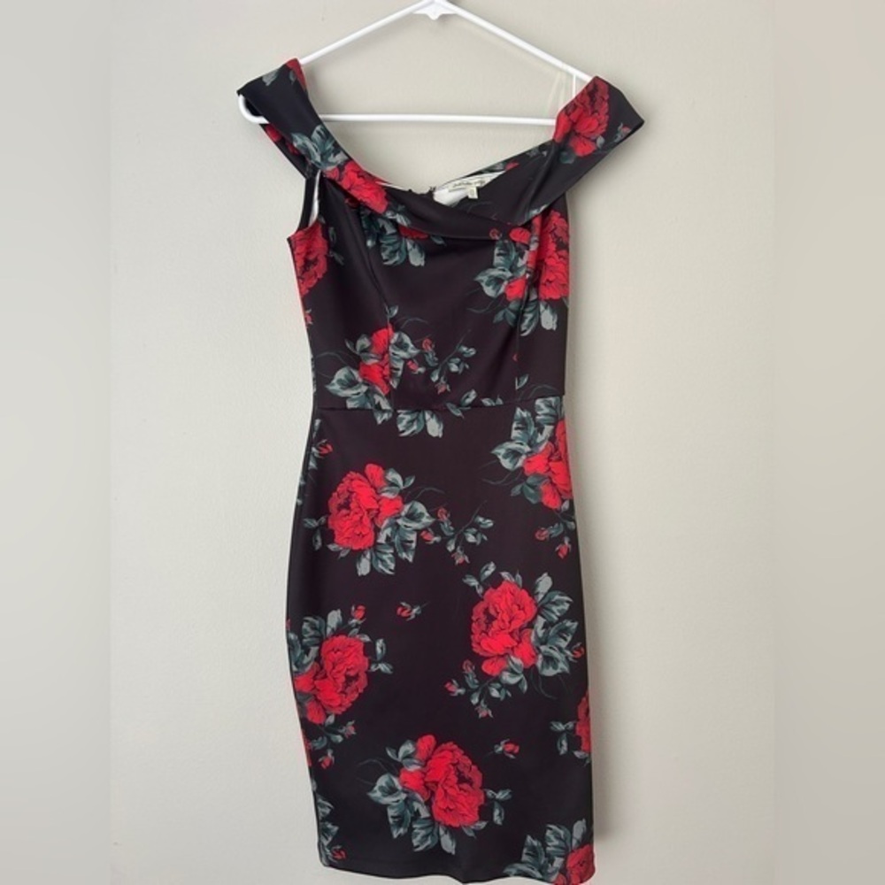 Charlotte‎ Russe Floral Off-Shoulder Black Dress